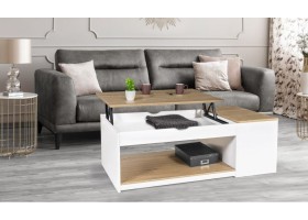 Table Basse Relevable + Coffre Bois/Blan