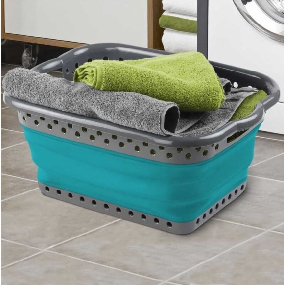 Panier A Linge Pliable Gris Bleu