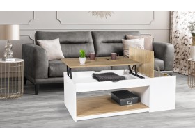 Table Basse Relevable + Coffre Bois/Blan