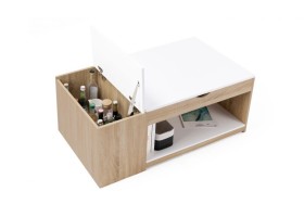 Table Basse Relevable + Coffre Bois/Blan