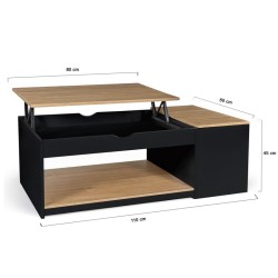 Table Basse Relevable + Coffre Bois/Noir