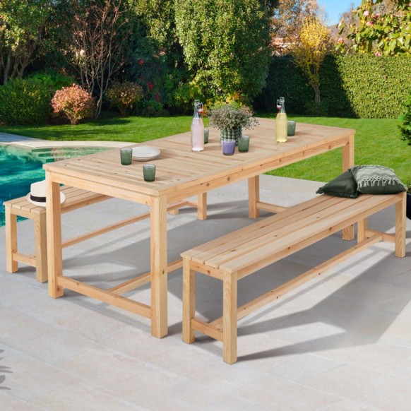 Table De Jardin En Bois 150Cm + 2 Bancs