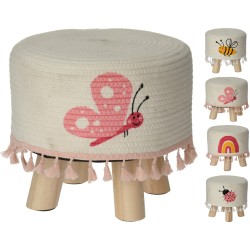 Tabouret Bois/Tissus 28X25Cm
