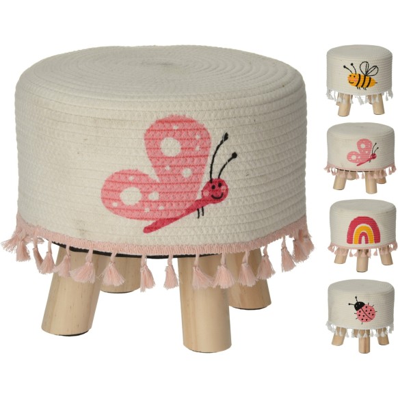 Tabouret Bois/Tissus 28X25Cm