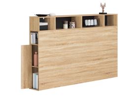 Tête de lit Léo 165cm + rangement bois/n