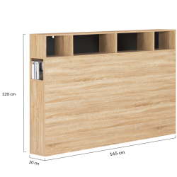 Tête de lit Léo 165cm + rangement bois/n