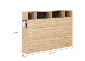 Tête de lit Léo 165cm + rangement bois/n