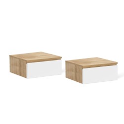 Chevet murales 1 tiroir bois/blanc X2